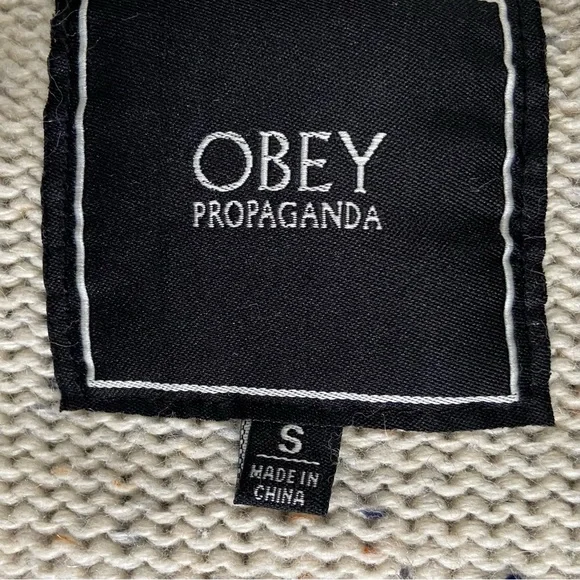 Obey Propaganda women cream wool blend long sleeves  cardigan. Size S. Used. - Picture 9 of 9